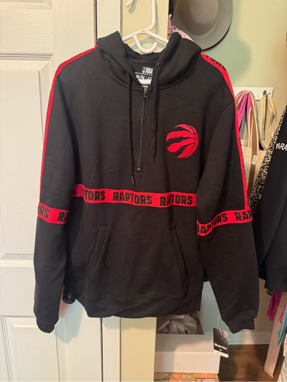 NBA Black and Red Raptors Half-Zip Hoodie